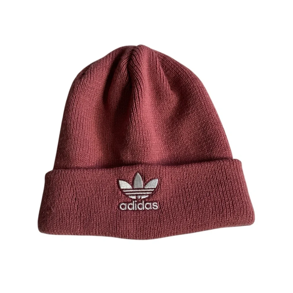 Adidas Originals Trefoil Cuffed Knit Beanie Hat in Trace Maroon Womens One Size